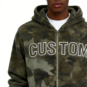 Sudadera con capucha y cremallera para hombre, de felpa francesa de 220g, lavado vintage, con bloques de color, de algodón, unisex, gruesa, cómoda, elegante y personalizable - Product Image 3