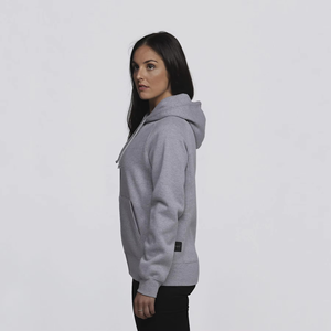 Chaqueta polar gris para mujer con cremallera completa, capucha, bolsillo canguro, ajuste regular, para otoño, impermeable, con cuello y mangas desmontables - Product Image 5