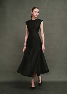 Women's High Neck A-Line Autumn Professional 100% Cotton Midi <b>Skirt</b> Sleeveless Solid Color <b>Office</b> Casual Wear - Product Image 1