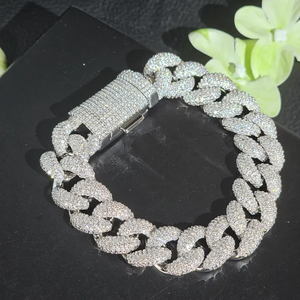 Iced Out Cuban Link Bracelet Hip Hop Diamond Jewelry White Gold Finish Luxury Statement Chain Bracelet <b>For</b> <b>Men</b> Women - Product Image 3