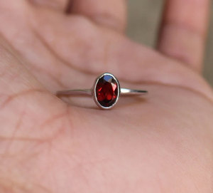 Handmade <b>Silver</b> Red <b>Garnet</b> <b>Ring</b> – Large Oval Faceted Gemstone Boho Healing Statement Jewelry Women - Product Image 4