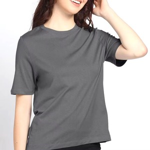 High Quality Women's Slim Fit Summer T-Shirt 100% Cotton Breathable Solid Color Casual Printed Short Sleeve Women's T-shirt - Product Image 1