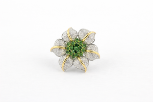 Diamond Cluster Flower Shape 925 Sterling <b>Silver</b> Handmade Gemstone Chunky <b>Statement</b> <b>Ring</b> For Women - Product Image 3