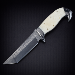 GHK-DSH-1002 มีดล่าสัตว์ปลายแหลมเหล็กดามัสกัสขนาด 10 นิ้ว พร้อมด้ามจับทำจากกระดูกแท้และเหล็กกล้าไร้สนิม - Product Image 2