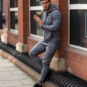 Sweat-shirt à capuche gris pour homme, fermeture éclair intégrale, couleur unie, vêtement décontracté, coton respirant, tenue d'automne avec poches latérales - Product Image 6