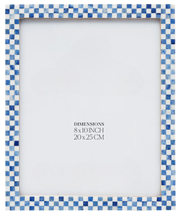 Cadre photo rectangulaire artisanal en os incrusté bleu et blanc à carreaux 8x10, décoration de table - Product Image 1