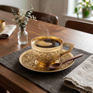 Juego de taza y platillo de café de latón antiguo personalizado, grabado floral vintage, juego de tazas de té y café expreso, para regalo de boda, recuerdos, en oferta. - Product Image 4