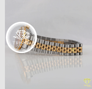 Reloj de Lujo de Dos Tonos con Diamantes para Hombre, Reloj de Pulsera de Cuarzo con Brazalete de Acero Inoxidable Dorado, Esfera Color Champán y Bisel con Incrustaciones de Diamantes, Premium - Product Image 3