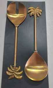 Juego de 2 utensilios para ensalada con diseño de concha marina, mango de latón y cabezal de acero inoxidable, ecológicos, con acabado en latón antiguo. - Product Image 6