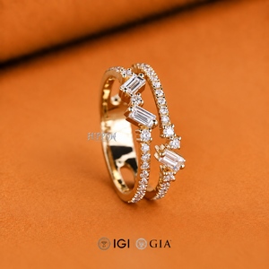 Baguette Cut Diamond Band with Two Layer Pave Diamonds, Handmade Ring, <b>Unique</b> Wedding Band <b>for</b> Engagement Ring, <b>Gift</b> <b>for</b> <b>Her</b> - Product Image 4