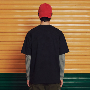 <b>Men's</b> Black Regular Fit Short Sleeve <b>Turtleneck</b> T-Shirt 100% Cotton Jersey Casual Hip Hop Breathable Cartoon Print Front Logo - Product Image 5