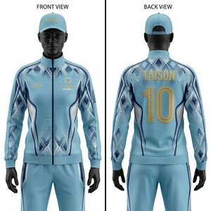 Traje deportivo de fútbol para mujer, premium, 280 GSM, tela de poliéster y spandex, diseño de panel geométrico azul cielo, bordado personalizado, transferencia térmica - Product Image 1