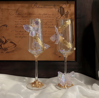 Flûtes à vin en cristal soufflé à la main à double paroi, motif papillon doré, pour mariage, verres à toast élégants, cadeau nuptial de luxe
