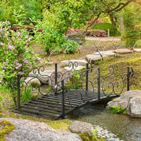 Pont en métal noir à 6 pièces pour jardin, avec barrières de sécurité, idéal pour ruisseaux, étangs et comme ornement