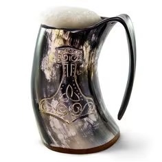 Mug à boire en corne naturelle avec gravure de loup, poignée courbée, design rustique vintage, écologique, grande capacité - Product Image 6