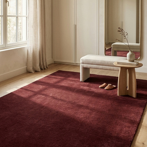 Premium <b>Burgundy</b> Wool Hand Tufted <b>Rug</b> Geometric Pattern Anti-Slip Thick Pile Carpet for Living Room Bedroom Dining Room Modern - Product Image 1