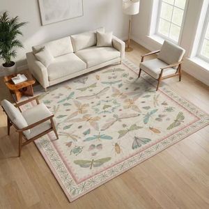 Tappeto Boho Rosa Chiaro 5x7FT per Cameretta e Soggiorno, Lavabile con Stampa di Insetti Naturali per Arredamento Casa - Product Image 1