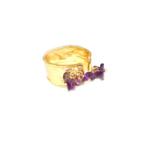 Retro Style Natural Amethyst Gemstone Fancy Shape 18K Gold Plated Wave Texture Band Free Size <b>Rings</b> Jewelry For Women Wholesale - Product Image 2