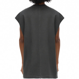 <b>Men</b> Crew Neck Sleeveless T-Shirt Plain Dark Gray 100% Cotton Knitted All Seasons Machine Washable T Shirts - Product Image 2
