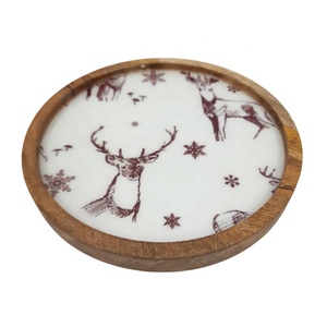 Autocollant mural 3d imprimé couleur grise, en bois, plaque de forme ronde décorative, plateau de Style classique pour le service - Product Image 5