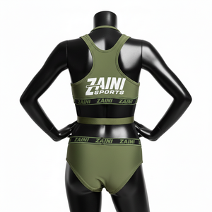 Ensemble de bikini tactique pour femme en nylon et élasthanne, tissu compressif, vert olive, avec panneaux à bretelles, logo patch et ceinture pour ensemble de bikini - Product Image 2