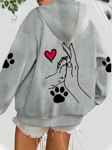 Women Hoodies Professional New Quality Ladies casual and elegant <b>polyester</b> <b>hoodie</b> with dog and heart shaped paw prints hood - Product Image 2