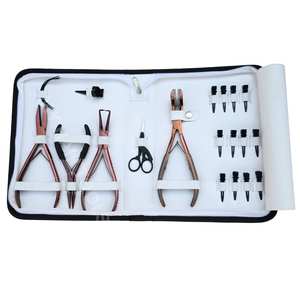 Kit d'outils de pose d'extensions capillaires de qualité supérieure avec pince à sertir plate, applicateur pour extensions adhésives, dissolvant de micro-liens, pince à sertir à 2 trous et pinces de sectionnement - Product Image 1