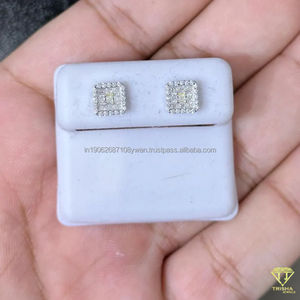 Pendientes cuadrados de moissanita con pavé, tachuelas cuadradas en tono plateado de agua dulce, patrón de flores de moda chapado en oro rosa para bodas y fiestas - Product Image 5