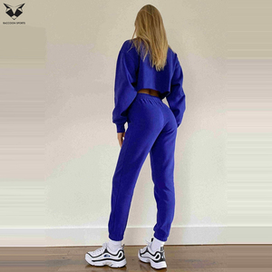 Conjunto de Top Corto y Pantalones Deportivos para Mujer, Traje Cómodo para Gimnasio, Ejercicio, Fitness y Uso Diario Informal, Color Azul - Product Image 2