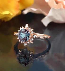 Round Cut Alexandrite <b>Ring</b> In <b>Silver</b> Vintage Engagement <b>Ring</b> Unique Bridal Promise <b>Ring</b> Handmade Jewelry Gift For Her - Product Image 3
