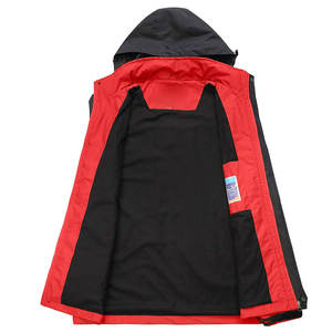 Customized Men's Red & <b>Black</b> <b>Windbreaker</b> Outdoor Hooded Jacket with Zippered Pockets Sporty Waterproof Design for Cold Weather - Product Image 4