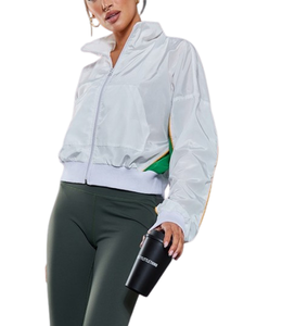 Chaqueta cortavientos de nailon impermeable de alta calidad para mujer, con bloques de color, de secado rápido, para exteriores, con cierre de cremallera. - Product Image 5