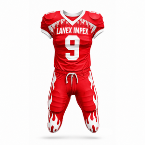 Custom American Football Uniform Men <b>Red</b> White Flame Design Sublimation Print Practice Wear OEM Service Breathable Polyester - Product Image 2