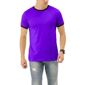 Men's <b>White</b> Short Sleeve T-<b>Shirt</b> <b>Slim</b> <b>Fit</b> O-Neck Contrast Trim 100% Cotton Jersey Comfortable Casual Solid Color - Product Image 6