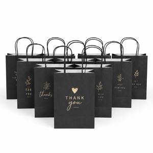 Black Mini Eco-Friendly <b>Biodegradable</b> ECO55 Offset Printed Gift Bags Gold Foil Thank You Design Twisted Handles Kraft <b>Paper</b> - Product Image 5