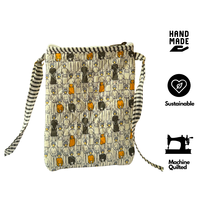 Sac bandoulière matelassé à imprimé personnages de dessins animés, rayé, avec sangle réglable, fermeture éclair, en coton, pour usage quotidien, durable et écologique