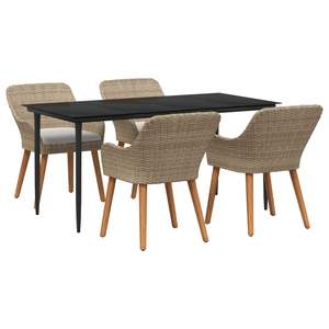 Ensemble de salle à manger de jardin en polyrotin beige 5 pièces avec coussins, mobilier d'extérieur style contemporain - Product Image 2