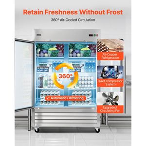 Attrezzatura di Refrigerazione per Cucine Commerciali, Congelatore Verticale da 32,2 Pollici di Larghezza, Doppia Porta in Vetro, Frigorifero Commerciale da 43,2 Piedi Cubi - Product Image 2