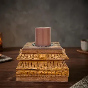 Support de bougie en bois ancien sculpté à la main, style rustique, pour jardin, entrée, salon, chambre, salle à manger, maison et hôtel - Product Image 5