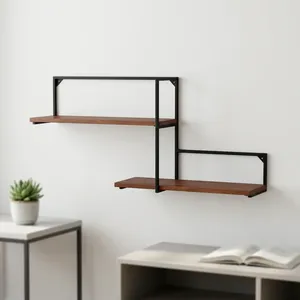 Modern Wall Mounted Metal Wood Floating <b>Shelf</b> Decorative Display Storage Rack Contemporary Organizer for Living Room <b>Bedroom</b> - Product Image 4
