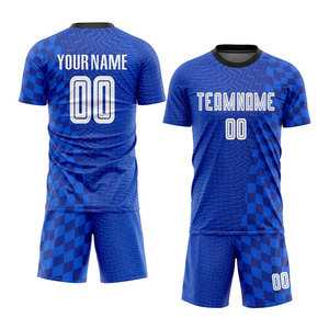 Premium Custom Royal White-black Heat-transfer Soccer Uniform Jersey 100% Polyester Wicking Knit Spandex Mesh V-neck Half Sleeve - Product Image 1