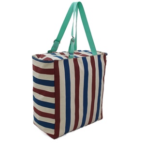 <b>Long</b> Handle Zipper Closure Multicolored Stripe Print Canvas Beach <b>Bag</b> Women's Tote <b>Bag</b> For Shopping Gift & Promotion - Product Image 1