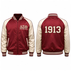 Chaqueta Bomber Delta Sigma Theta Roja con Estampado '19' en la Espalda, Estilo Preppy para Hombre, Chaqueta Universitaria de Satén con Cierre Frontal - Product Image 4