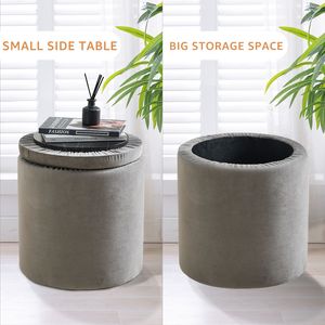 Pouf Multifunzionale in Velluto con Vano Portaoggetti, Poggiapiedi Rotondo, Tavolino da Caffè, Sgabello per Trucco - per Hotel - Product Image 2