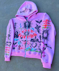 Sudadera con capucha con cremallera y estampado gráfico Vintage personalizable, ropa de calle multicolor para invierno, sudadera con patrón de letras DTF - Product Image 2