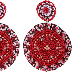 Boucles d'oreilles ovales multicolores faites à la main, brodées de perles de rocaille, bijoux de mode pour la couture, Inde, Saint-Valentin, mariage - Product Image 1