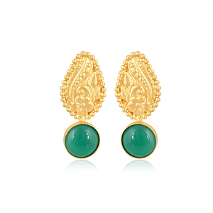 Boucles d'oreilles pendantes élégantes en onyx vert, plaquées or, faites à la main, bijoux en pierres précieuses pour femmes - Product Image 1
