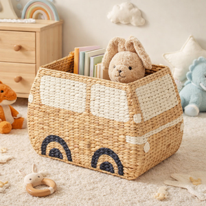 Cesta de Almacenamiento de Mimbre de Primera Calidad, Estilo Vintage, para Coche, con Organizador de Juguetes, Ahorra Espacio, Decoración para Habitación Infantil, Hecha a Mano, Ecológica - Product Image 1