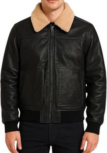 Veste de moto pour homme en cuir PU noir imperméable et coupe-vent, fermeture éclair, col rabattable, coupe régulière, couleur unie, style hiver - Product Image 6