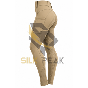 Pantalon d'équitation pour femme en spandex marron, taille haute, avec grip intégral sur le siège - Product Image 5